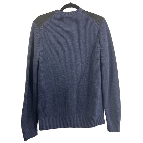 Banana Republic Factory Suede Shoulder Navy Blue Sweater Size Large - Picture 3 of 10